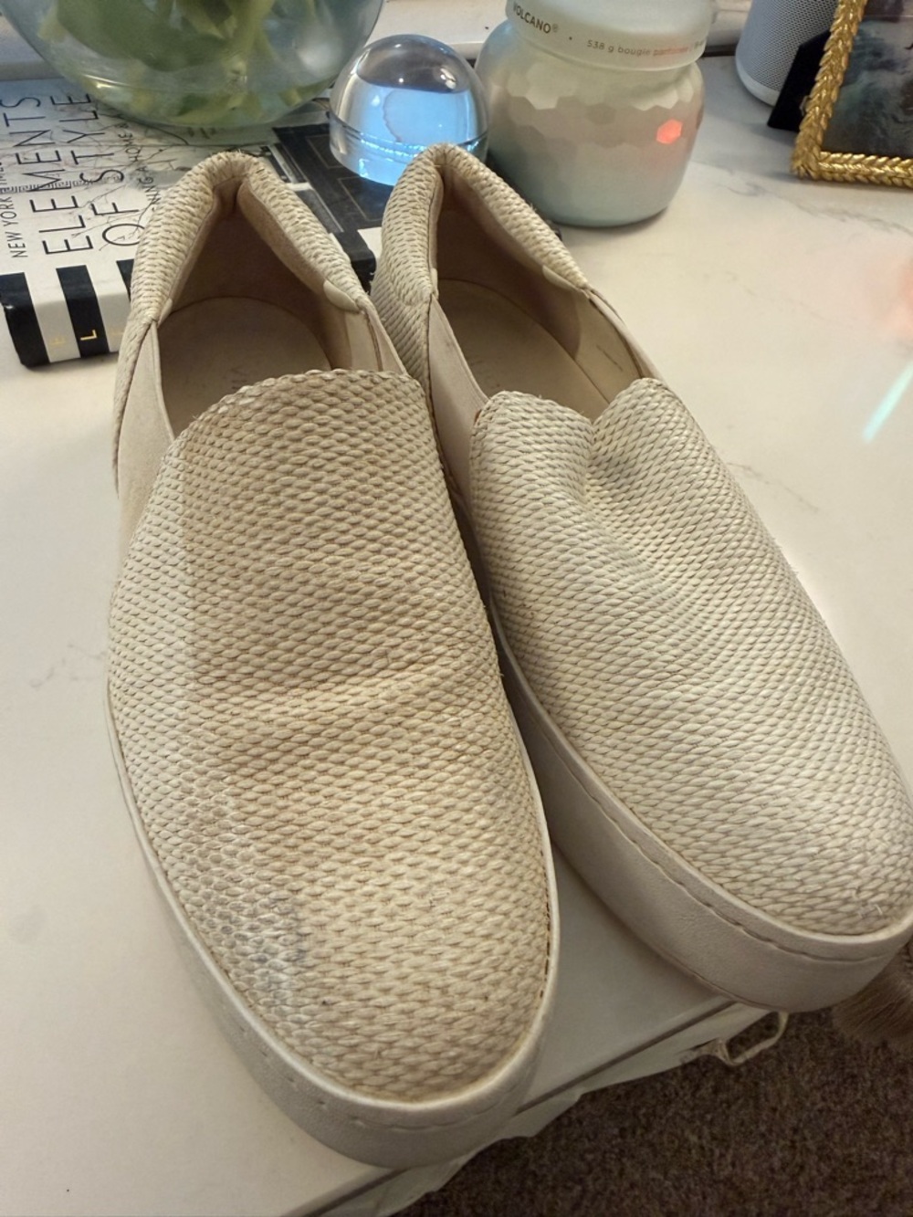 VINCE Textured Slip-On Sneakers in Cream